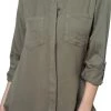 Iris Basic Olive Green Frayed Button Down