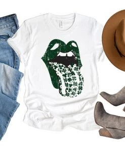 Wildberry Waves Shamrock Tongue Lips T-Shirt St. Patrick's Day Women's Clothing