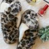 Wanna B Brown Leopard Faux Fur Criss Cross Slippers