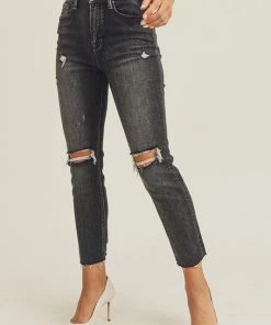 Risen Jeans Marissa Black High Waisted Distressed Girlfriend Jeans 7 Risen Jeans Marissa Black High Waisted Distressed Girlfriend Jeans