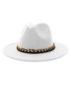 ACCITY White Panama Hat With Gold Chain Belt
