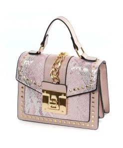 Clearly Handbags New Arrivals Pink Studded Snakeskin Crossbody Purse