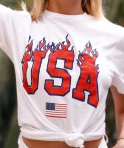 Weekndr Women's Clothing USA Flame Graphic Tee