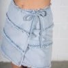 Very J Women's Clothing Frayed Detail Denim Mini Skort