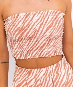 Le Lis Women's Clothing Smocked Orange Zebra Print Tube Top