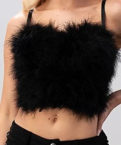 Lydia Black Feather Cropped Top