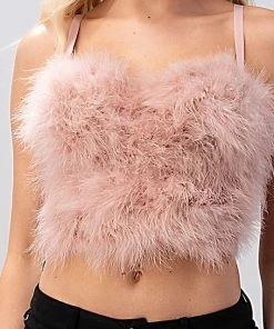 Lydia Dusty Pink Feather Cropped Top Women's Clothing