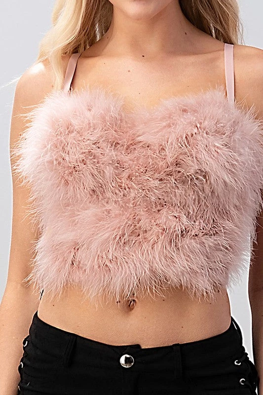 Lydia Dusty Pink Feather Cropped Top Women's Clothing 3 Lydia Dusty Pink Feather Cropped Top Women's Clothing