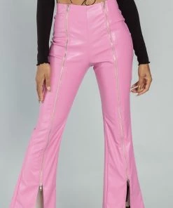 Fashion Wildcat Front Zipper Faux Leather Pants