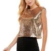 TCEC Women's Clothing Gold Sequin Shoulder Pad Tank Top