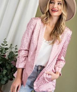 Eesome Women's Clothing Mauve Animal Print Satin Blazer Jacket