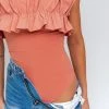 Le Lis Women's Clothing Salmon Ruffle Trim Sleeveless Bodysuit 1 Le Lis Women's Clothing Salmon Ruffle Trim Sleeveless Bodysuit