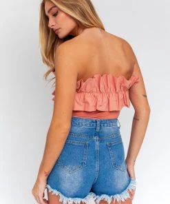 Le Lis Women's Clothing Salmon Ruffle Trim Sleeveless Bodysuit