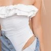 Le Lis Women's Clothing White Ruffle Trim Sleeveless Bodysuit