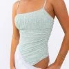 Le Lis Green Ditsy Floral Ruched Bodysuit Women's Clothing