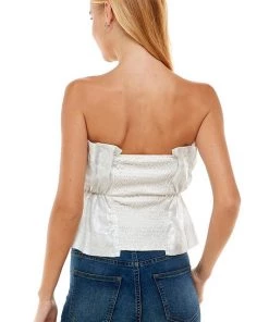 TCEC Women's Clothing Silver Shimmer Pleated Ruffle Tube Top