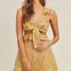 Mable Yellow Floral Print Sleeveless Mini Dress Women's Clothing