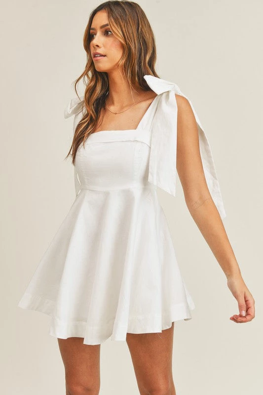 Mable White Shoulder Tie Flare Dress 3 Mable White Shoulder Tie Flare Dress