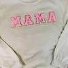 Weekndr Tan And Pink Mama Letter Patch Crewneck Women's Clothing