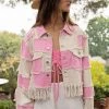 POL Pink And Tan Patchwork Detail Denim Jacket