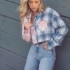 Mimosa Pink Plaid Color Block Cropped Button Down Women's Clothing 2 Mimosa Pink Plaid Color Block Cropped Button Down Women's Clothing