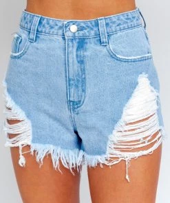 Le Lis Zandra Distressed High Rise Denim Shorts