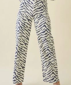 No Vacancy Off White Zebra Print Straight Leg Jeans Women's Clothing