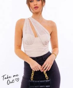 Le Lis Women's Clothing One Shoulder Mesh Detail Bodysuit