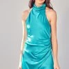 Do + Be Teal Asymmetrical Mock Neck Mini Dress Women's Clothing