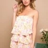 Peach Love California Floral Strapless Ruffle Romper