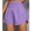 Very J Women's Clothing Purple Smocked High Waisted Athletic Shorts 1 Very J Women's Clothing Purple Smocked High Waisted Athletic Shorts