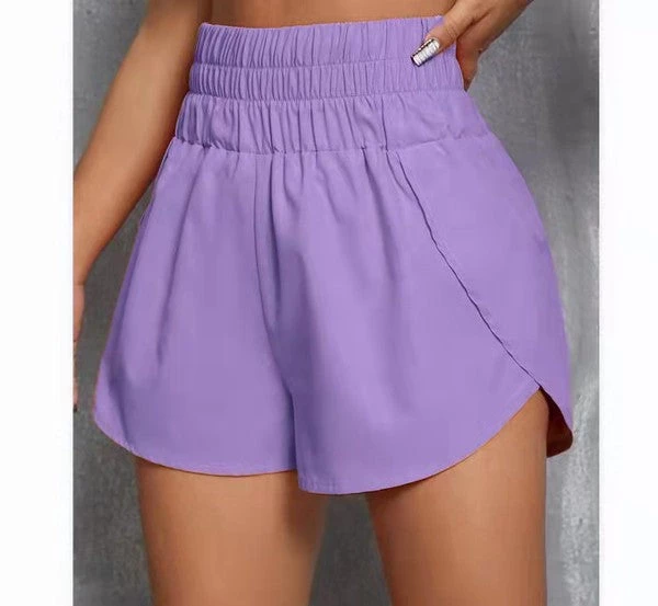Very J Women's Clothing Purple Smocked High Waisted Athletic Shorts 3 Very J Women's Clothing Purple Smocked High Waisted Athletic Shorts