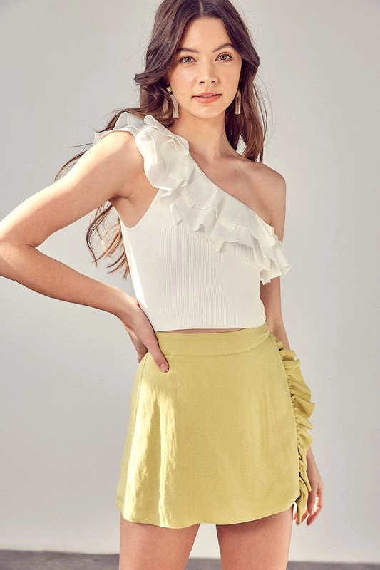 Do + Be White Ribbed One Shoulder Ruffle Top 3 Do + Be White Ribbed One Shoulder Ruffle Top