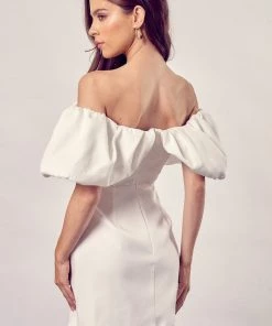 Do + Be Women's Clothing White Puff Sleeve Off The Shoulder Dress