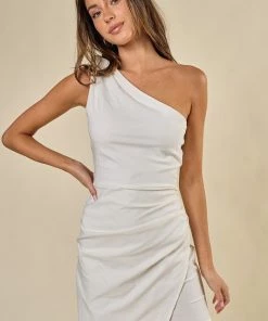 Blue Blush White One Shoulder Mini Dress