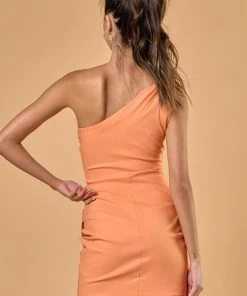 Blue Blush Women's Clothing Neon Orange One Shoulder Mini Dress