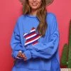 Fantastic Fawn Red White And Blue Chenille Star Patch Pullover Sweatshirt Women's Clothing 2 Fantastic Fawn Red White And Blue Chenille Star Patch Pullover Sweatshirt Women's Clothing