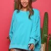 Fantastic Fawn Women's Clothing Aqua Blue Oversized Pullover Sweatshirt 2 Fantastic Fawn Women's Clothing Aqua Blue Oversized Pullover Sweatshirt