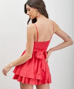 Do + Be Coral Double Layered Romper Dress Women's Clothing