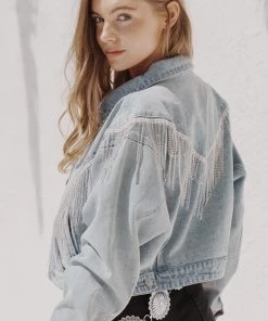 Blue B Dolly Rhinestone Fringe Denim Jacket