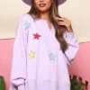 Fantastic Fawn Purple Sequin Star Patches Pullover Sweatshirt