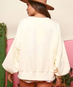 Fantastic Fawn Rainbow Chenille Smiley Face Patch Pullover Sweatshirt