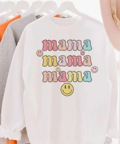 Weekndr White Mama Smiley Face Crewneck Sweatshirt