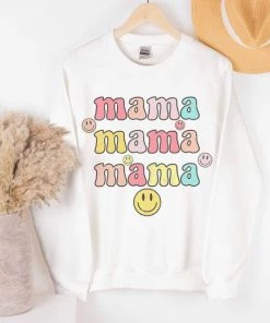 Weekndr White Mama Smiley Face Crewneck Sweatshirt