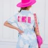 Judith March Pink Cowgirl Chenille Patch Bleached Romper