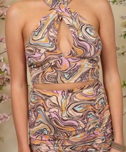 Timing Multi Color Swirl Halter Neck Crop Top
