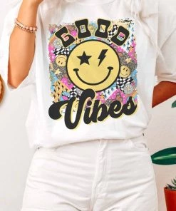 Weekndr White Good Vibes Graphic Tee Women's Clothing