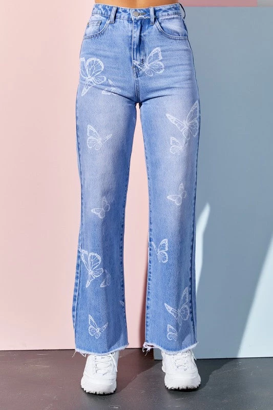 Bailey Rose Butterfly Printed Straight Leg Jeans Women's Clothing 3 Bailey Rose Butterfly Printed Straight Leg Jeans Women's Clothing