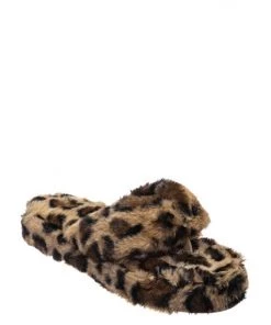 Bamboo Playsuits Leopard Faux Fur Thong Slippers