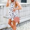Entro White Polka Dot High Neck Ruffle Romper